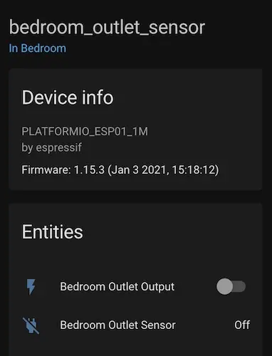 Screenshot of Home Assistant integration